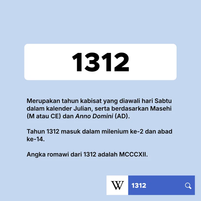 1312 merupakan tahun kabisat yang diawali hari Sabtu dalam kalender Julian, serta berdasarkan Masehi (M atau CE) dan Anno Domini (AD).

Tahun 1312 masuk dalam milenium ke-2 dan abad ke-14.

Angka romawi dari 1312 adalah MCCCXII.