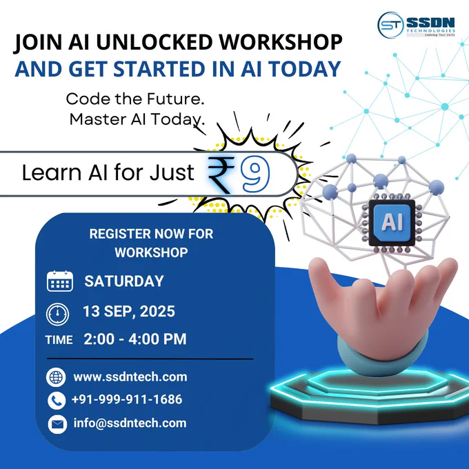 Dreaming of a career in AI & Machine Learning but don’t know where to begin? 🤔 Join our exclusive live workshop – “AI Unlocked: Explore the World of Smart Systems” – and take your first step into the future of technology. 

💡 Why Attend? 
✅ Discover how AI drives today’s innovations 
✅ Learn about career opportunities in Artificial Intelligence 
✅ Interact with industry professionals 
✅ Earn a Certificate   Bonus Learning Resources 

🎁 Exclusive Benefits for Attendees: 
📜 Certificate of Participation 
🌐 3 Months Free Access to Expert Webinars 
🎞️ Full Recording of the Workshop 

✨ Whether you’re a student, IT professional, or simply curious about AI, this workshop is designed to help you Learn, Apply, and Get Certified in Artificial Intelligence. 









