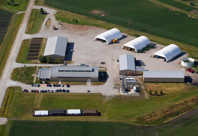 Aerial view of Iowa State’s BioCentury Research Farm, future site of the multi-use fermentation scale-up facility.