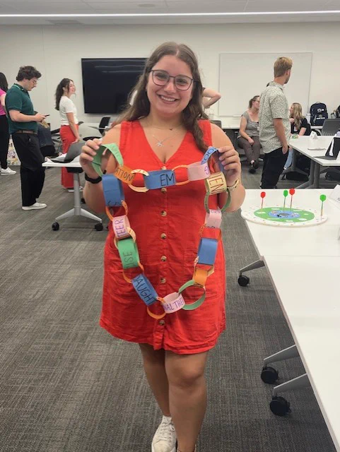 First year OT student, Jessica Lebowitz, posing with her OT artifact. 