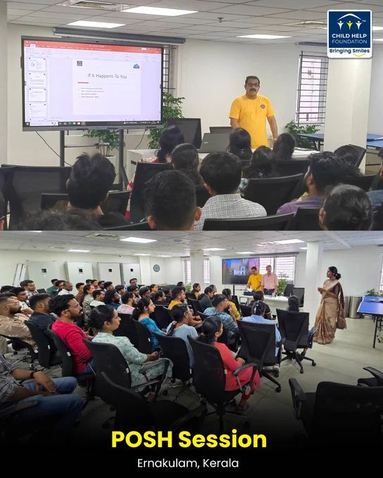 Child Help Foundation conducting POSH (Prevention of Sexual Harassment) awareness sessions in Ernakulam, Kerala, through interactive discussions to promote safe, inclusive, and respectful workplaces.