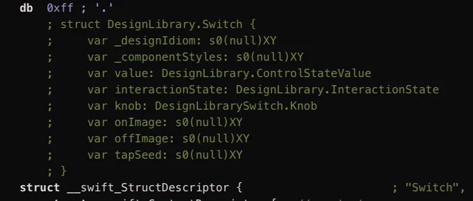 The struct for DesignLibrary.Switch, as result of decompilation.