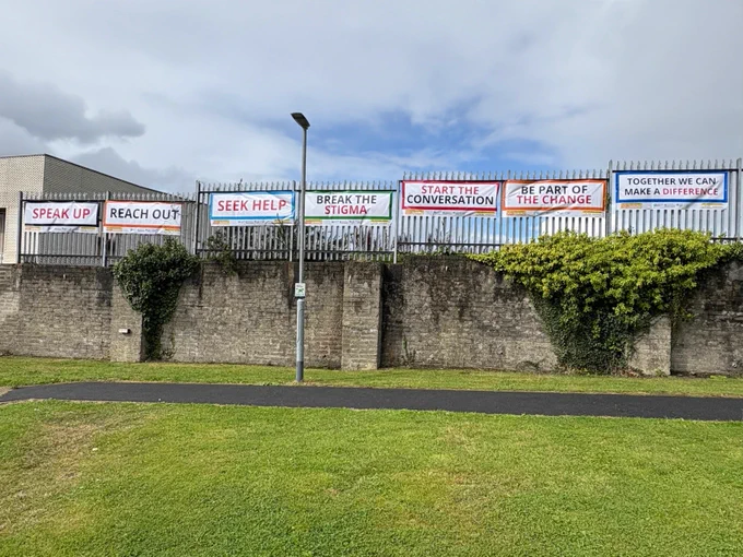 Baton of Hope posters outside the Newry Leisure Centre. 