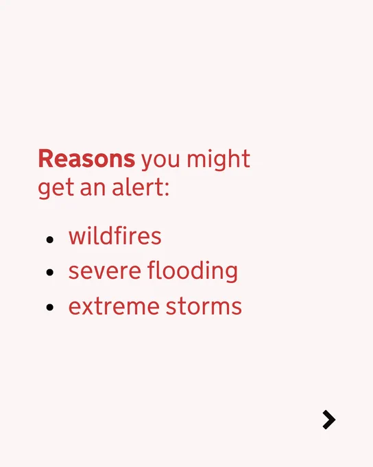 Graphic showing reasons for an alert including wildfires, severe flooding and extreme storms.
