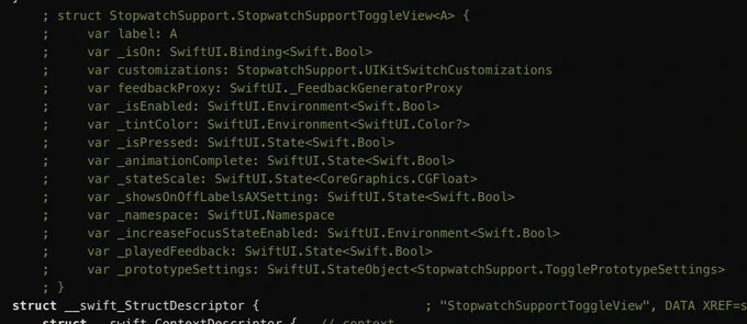 The struct for StopwatchSupport.StopwatchSupportToggleView. This might be a SwiftUI View struct.