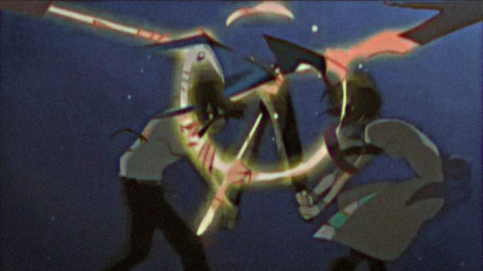 two kids fighting with a sword and a baseball bat during night