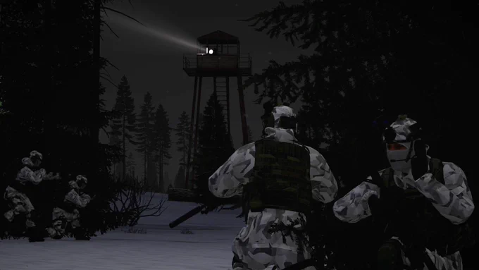 A special forces team from the LDF's 5th Regiment advances covertly into enemy territory.