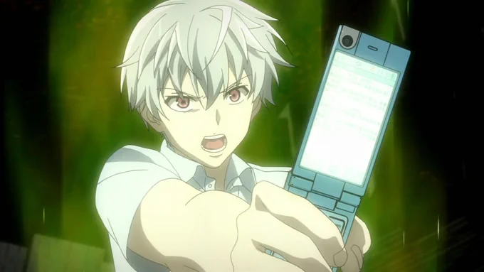 Akise Aru from Future Diary holding out his diary