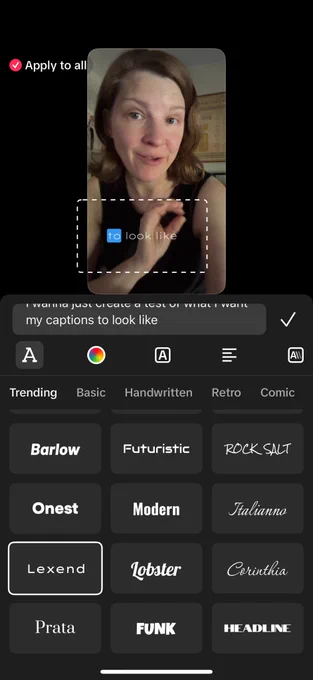 Screenshot of the TikTok interface with Lexend font highlighted.