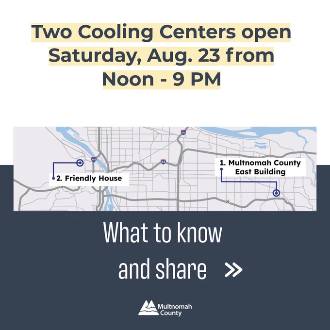Two Cooling Centers open Saturday, Aug. 23 from Noon - 9 PM