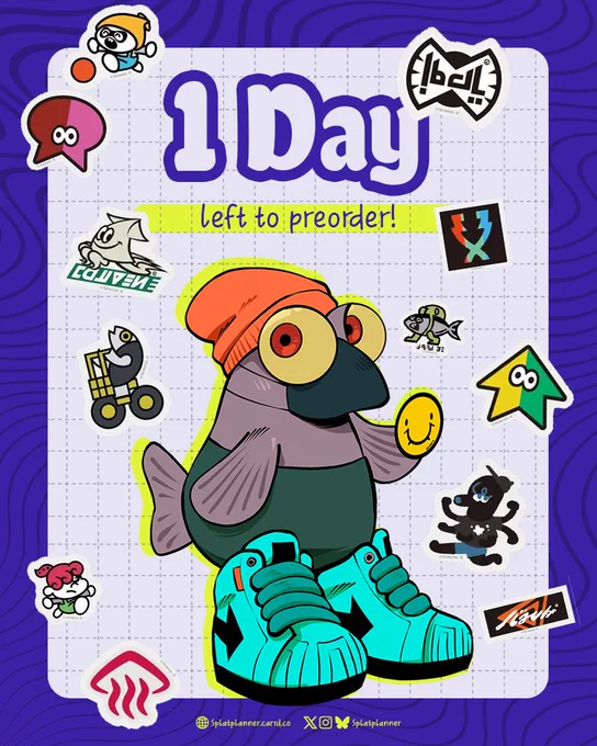Text: "1 day left to preorder!" Little Buddy is rocking some sneakers and hoodie, surrounded by a various amount of graffiti.