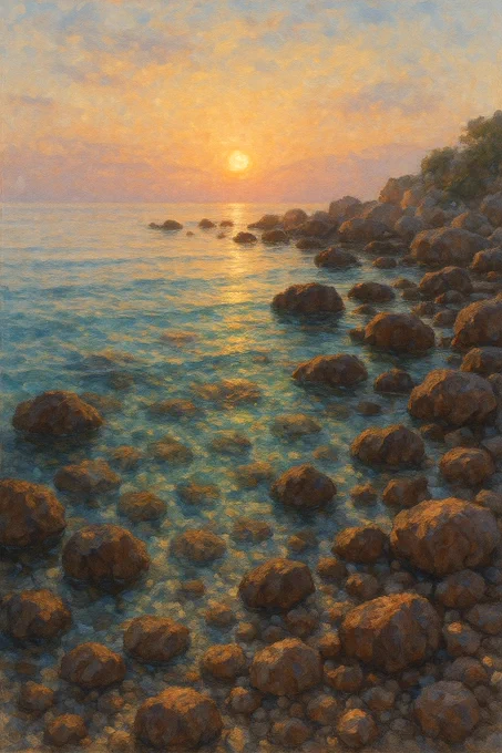 Rocky beach impressionism art