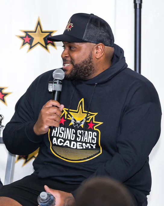 Devante Smith-Pelly speaks during today's Caps Rising Stars Academy clinic "Opportunities Beyond Playing" panel.