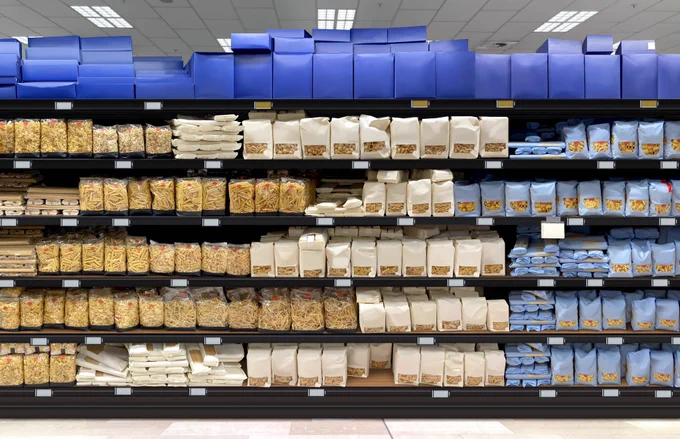 Supermarket shelf filled with different types of pasta in clean, brandless packaging. Minimal, modern, and perfectly organized for a sleek grocery look.

https://www.istockphoto.com/portfolio/Pandza?mediatype=photography

#SupermarketShelf #PastaDisplay #BrandlessPackaging #FoodAisle #RetailMockup #ProductDesign #Merchandising #MinimalPackaging #GroceryStore #NeutralDesign #FoodDisplay #StoreLayout #PackagingMockup