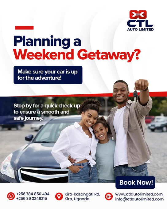 🚗 Got a weekend adventure on your mind? 🗺️ Let us help you prepare! Our expert team at @CTLAutoLimitedin Kira, Kira-Kasangati Rd can give your vehicle a full car inspection so you can focus on making memories. 

Contact us today:
‪📞  256 784 850 494 /  256 39 3248215 
Email: info@ctlautolimited.com
🌐 www.ctlautolimited.com

#AutoService #CTLAutoLimited #CarCheckup #CTLAutoLimited  #CarInspection #CarServices







