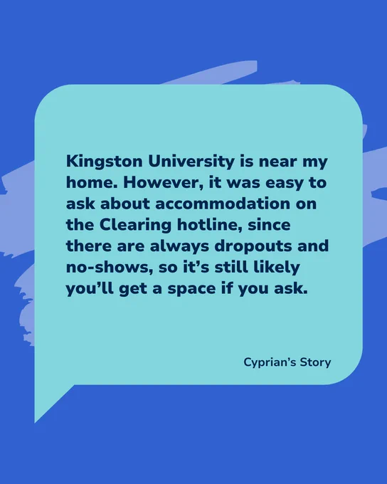 Graphic image with a quote from Cyprian's Story about accommodation and the clearing hotline, set against a blue and green abstract background.