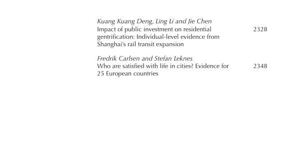 Table of contents of Volume 62, Issue 11 of Urban Studies, part II.