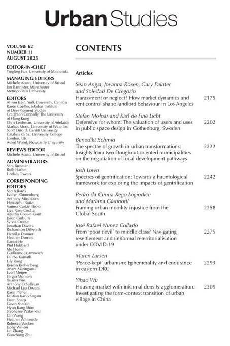 Table of contents of Volume 62, Issue 11 of Urban Studies. 