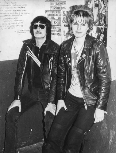 Maarten, drums and Terry bass/vocals of Cheap 'n' Nasty in Voorschoten, March 1980, opening for Crass and Poison Girls