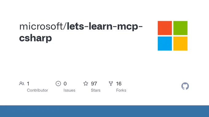 github repo title screen.
text reads: microsoft Let's Learn MCP with C# - Tutorial Series