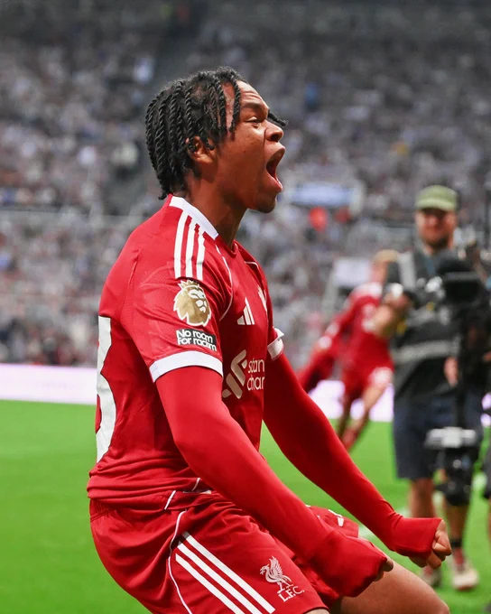 Photography of Rio Ngumoha celebrating his goal against Newcastle.