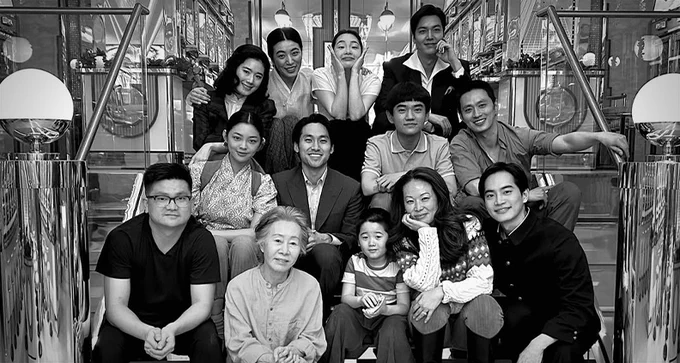 Behind-the-scenes photo of the cast and crew of the Apple TV show 'Pachinko', including Film Independent Project Involve Fellow Ante Cheng, who is nominated for an Emmy in cinematography.