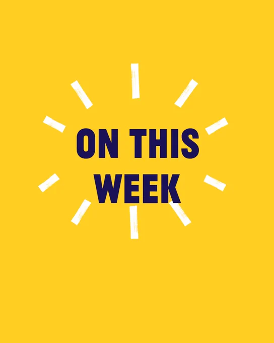Text on a bright yellow background reads "ON THIS WEEK" surrounded by white dash accents.