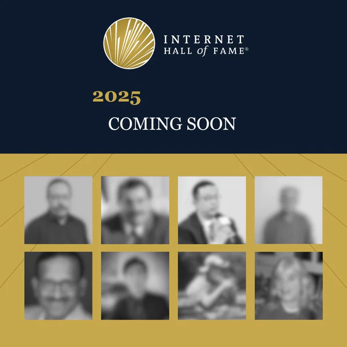 Internet Hall of Fame 2025 announcement teaser featuring eight blurred out, black-and-white pictures of this year's inductees.