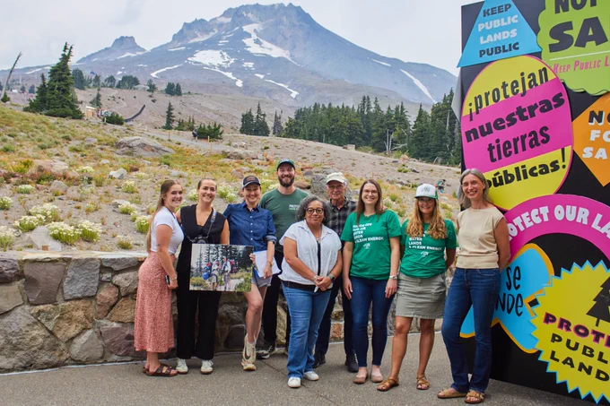 Rep. Dexter with advocates in front of public lands art installation at Mt. Hood