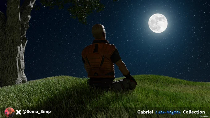Gabriel Soma destressing by watching the stars under the moonlight, sitting criss-cross applesauce