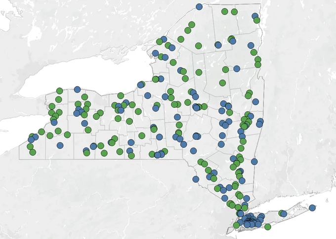 map of NYS showing project locations 