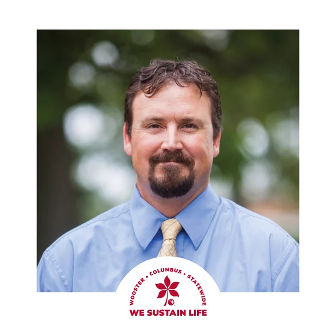 Headshot of Chris Winslow in a white frame with the CFAES "We Sustain Life" mark in the bottom center.