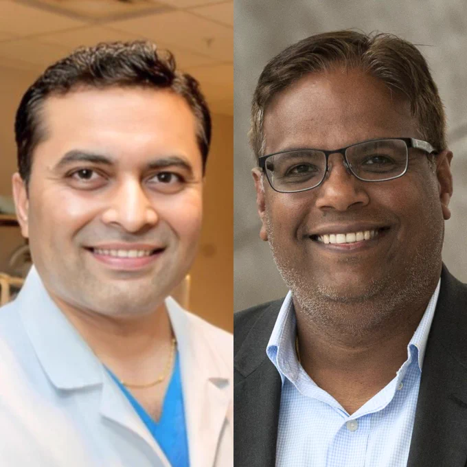 A split collage photo of Keyur Vora and Rohan Dharmakumar.