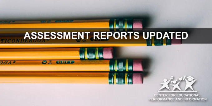 Banner with CEPI logo and pencils in background. Text reads, "Assessment reports updated."