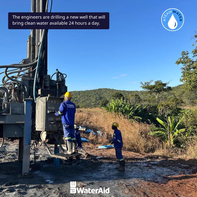 The engineers are drilling a new well that will bring clean water available 24 hours a day. Image credit: WaterAid