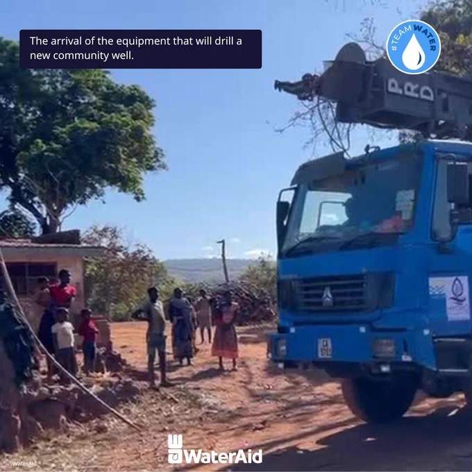 The arrival of the equipment that will drill a new community well. Image credit: WaterAid 