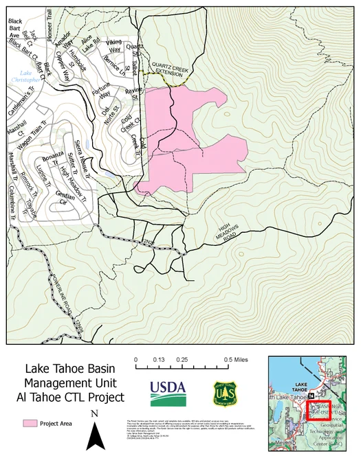 Map of Lake Tahoe Basin Management Unit Al Tahoe Fuels Reduction Project.