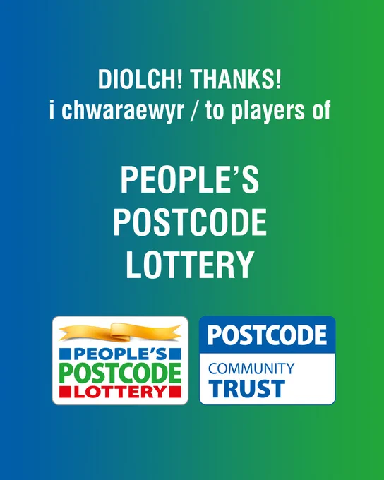 Image card thanking players of People's Postcode Lottery, with PPL Lottery and Postcode Community Trust logos.