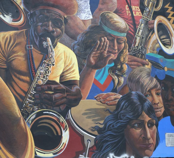 The Hackney Peace Carnival Mural, designed by artist Ray Walker in 1983/84.