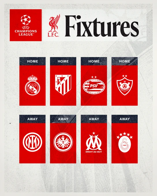 Graphic showcasing our Champions League fixtures.