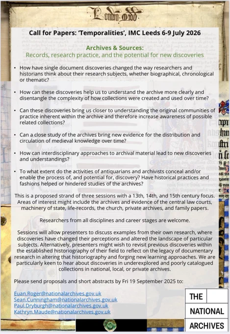 Call for papers on archives and temporalities - email Kathryn.maude@nationalarchives.gov.uk for accessible pdf