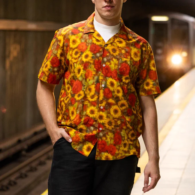 A a person wearing the Max Payne Low Resolution button up shirt.