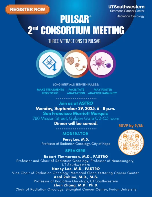 A blue flyer with details for a PULSAR Consortium Meeting on Monday, September 29 with listed information that includes speakers and location.