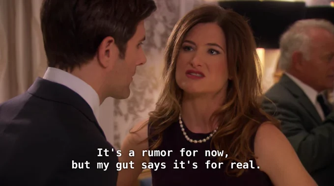 Jen saying "it's a rumor for now, but my gut says it's for real."