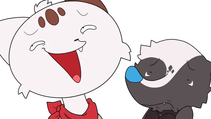 Digitally illustrated YouTube thumbnail depicting a white & brown anthropomorphic cat (Chip) laughing hysterically, while an anthropomorphic skunk (Socks) looks upset