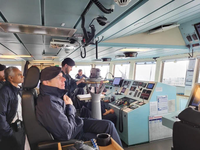 Needlemakers visiting the Bridge on HMS Trent