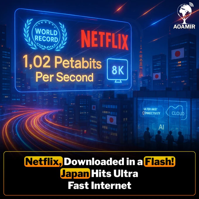 🚀 Japan has just set a world record! Researchers have achieved the fastest internet ever at 1.02 Petabits per second. At this speed, you could download all of Netflix in the blink of an eye or stream millions of 8K videos simultaneously.

This breakthrough uses existing fiber optic technology, paving the way for the future of ultra-fast connectivity, cloud computing, and AI. While not yet available for home use, this is a huge step toward next-generation networks! 🌐✨


Disclaimer: This image is AI-generated and used for illustrative purposes only.

#JapanInternet #FastestInternet #TechBreakthrough #NextGenTech #InternetOfTheFuture #UltraFastInternet#AOAMIR
