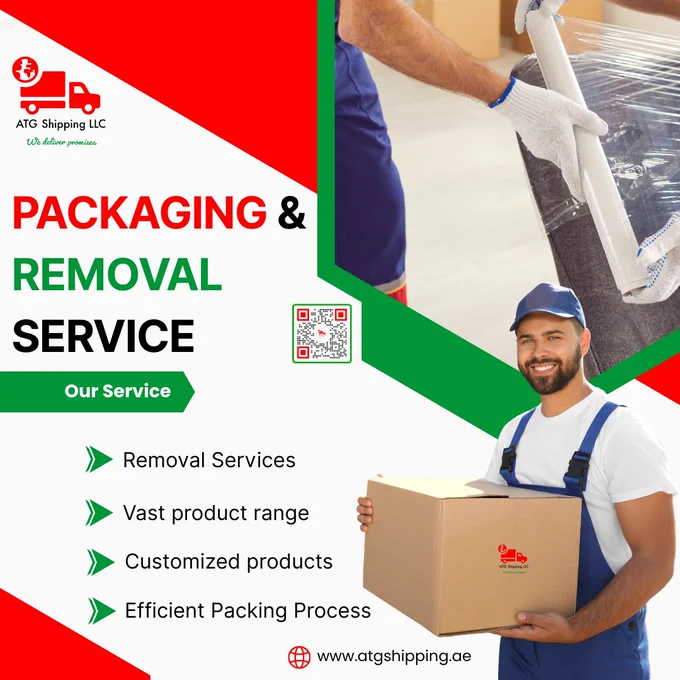 ATG Shipping employee with delivery box showcasing customized packaging and reliable removal service for clients.