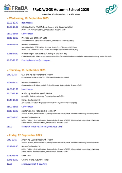 Programm of the FReDA/GGS Autumn School 2025