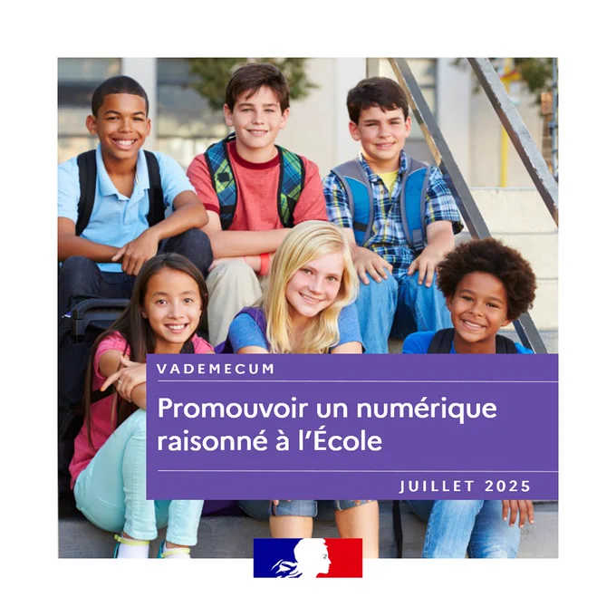 Promouvoir un numérique raisonné à l’École

Illustration : visuel de couverture du vademecum Promouvoir un numérique raisonné à l’École (juillet 2025)